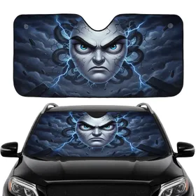 Intensely Angry Cartoon Face - Bold Statement Car Decor Gift for Enthusiasts Car Sunshade