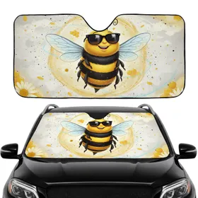 Chunky Smiling Cartoon Bee Sunglasses - Everyday Wildlife Gift for Bee Lovers Car Sunshade