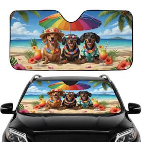 Happy Dachshunds Tropical Beach Vacation - Beach Lifestyle Gift for Dachshund Lovers Car Sunshade