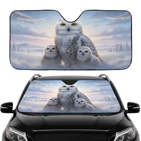 Snowy Owl Family Golden Eyes Arctic Landscape Hills Trees - Owl Lover Nature Gift Car Sunshade