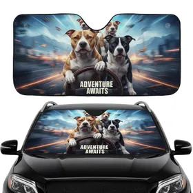 Determined Pit Bull Dogs High Speed Road Trip - Adventure Travel Gift for Dog Lovers Car Sunshade