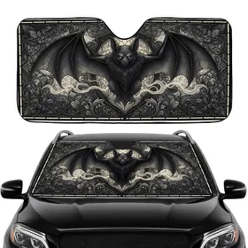 Gothic Bat Filigree Crest Stained Glass Floral - Everyday Travel Gift Car Sunshade