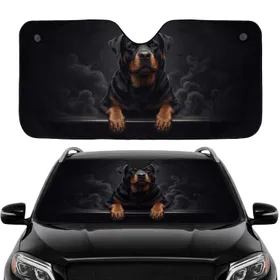 Majestic Rottweiler Dog Expressive Eyes Powerful Paws Dark Scene - Dog Lover Gift Car Sunshade