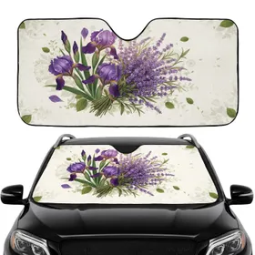 Purple Iris Lavender Flowers Botanical - Car Decor Gift for Botanical Lover Car Sunshade