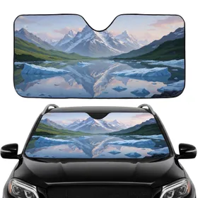 Majestic Alpine Mountains Glacial Lake Ice Reflections - Nature Lover Travel Gift Car Sunshade