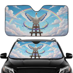 Majestic White Goose Painter Easel Paint Brush Rainbow Sky Clouds - Creative Art Lover Gift Car Sunshade