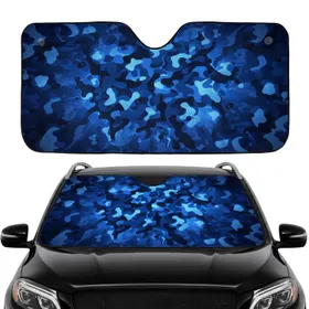 Organic Shapes Navy Blue Black Electric Camouflage Travel Essentials Traveler Gift Car Sunshade