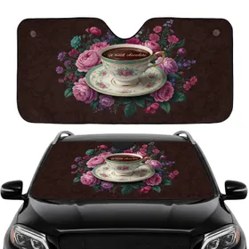 Vintage Porcelain Teacup Whack Chocolate Botanical - Car Interior Upgrade Car Sunshade