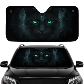 Feline Emerald Green Eyes Glowing Gem - Fantasy Lover Cat Lover Gift Car Sunshade