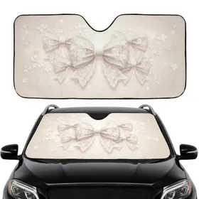 White Lace Bows Floral Accents Mesh - Car Decor Gift Car Sunshade