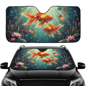 Golden Goldfish Water Lilies Circular Elements Underwater - Aquatic Life Everyday Gift Car Sunshade