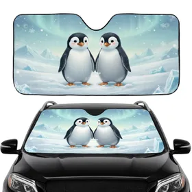Penguins Arctic Landscape Aurora Borealis - Wildlife Lover Winter Gift Car Sunshade
