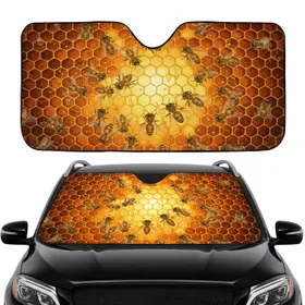 Fuzzy Honey Bees Nectar Rich Golden Honeycomb Drips - Bee Lover Everyday Use Gift Car Sunshade