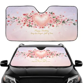 Glowing Pearlescent Heart Floral Blossoms Berries Happy Birthday Gift Car Sunshade