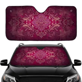Damask Floral Blossoms Swirling Foliage Baroque Scrolls - Everyday Opulence Car Sunshade