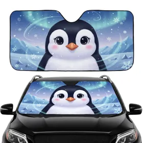 Penguin Face Ethereal Arctic Snowflakes Aurora - Winter Wildlife Gift for Penguin Lovers Car Sunshade