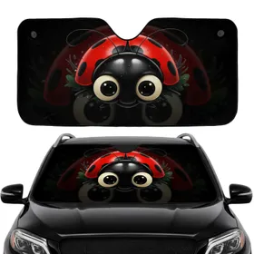 Ladybug Off-White Black Eyes Red Spotted Carapace - Wildlife Lover Gift Car Sunshade
