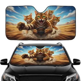 Five Bengal Cats Road Trip Adventure - Travel Essentials Cat Lover Gift Car Sunshade