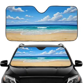 Sun-Drenched Beach Turquoise Ocean Waves - Travel Essentials Car Sunshade