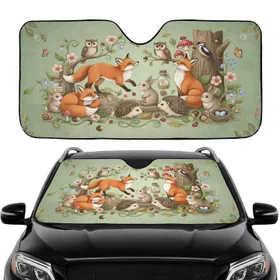 Fox Bunny Owl Hedgehogs Wildflower Mushroom Acorn Forest - Nature Lover Gift Car Sunshade