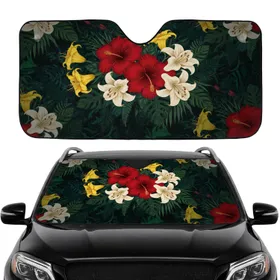 Tropical Hibiscus Lilies Exotic Flowers Botanical Leaves - Car Decor Gift Car Sunshade
