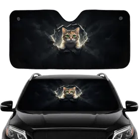 Calico Tabby Cat Emerging From Dark Tear - Unique Gift for Cat Lovers Car Sunshade