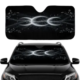 Three Crescent Moons Starry Night Sky Botanical Sprigs - Car Interior Upgrade Car Sunshade