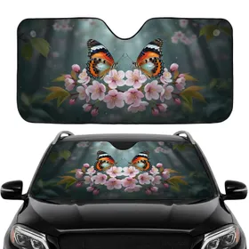 Two Symmetric Leopard Lacewing Butterflies Cherry Blossom Garden - Wildlife Lover Gift Car Sunshade