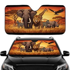 African Elephant Lion Giraffe Zebra Rhino Savannah Sunset Wildlife Lover Gift Car Sunshade