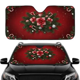 Festive Candy Canes Fir Baubles Gift Boxes - Christmas Holiday Car Sunshade
