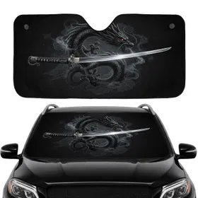 Japanese Katana Long Sword Wrapped by Majestic Asian Dragon - Fantasy Lover Car Accessory Gift Car Sunshade