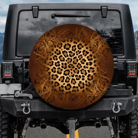 Prominent Black Rosettes Leopard Fur Spots Jungle Foliage - Wildlife Safari Lover Gift Spare Tire Cover