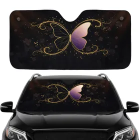 Majestic Golden Swirl Butterfly Pink Violet - Car Decor Gift for Butterfly Lovers Car Sunshade