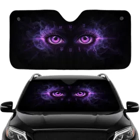 Piercing Glowing Eyes Swirling Irises Shimmering Eyelashes Arcane Symbols Car Sunshade