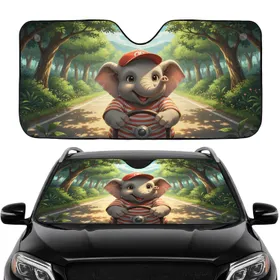 Baby Elephant Steering Wheel Forest Road Trip - Adventure Car Decor Car Sunshade