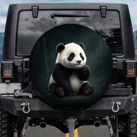 Thoughtful Baby Panda Forest Scene - Wildlife Lover Gift Spare Tire Cover