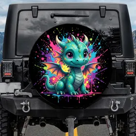Baby Dragon Iridescent Wings Neon Splashes - Fantasy Lover Gift Spare Tire Cover