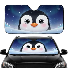 Penguin Face Expressive Black Eyes Orange Beak Snow Arctic Night - Winter Decor Gift Car Sunshade
