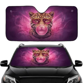 Jaguar Head Pink Lens Sunglasses Bubblegum Pink Purple Mist Jungle - Wildlife Lover Gift Car Sunshade