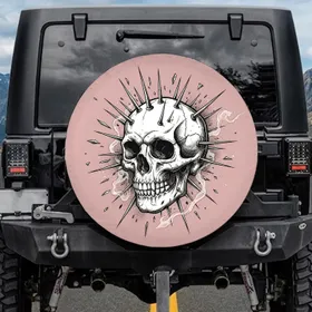 Skull Spikes Shattered Geometric Punk Rock Vehicle Decor - Car Enthusiast Gift Spare Tire Cover