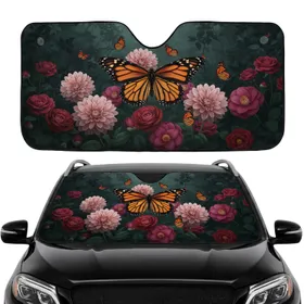 Majestic Monarch Butterflies Vibrant Blooming Garden Roses - Wildlife Lover Gift Car Sunshade