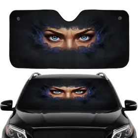 Intense Staring Blue Eyes, Furrowed Brows, Dark Ethereal Smoke - Bold Car Decor Gift Car Sunshade
