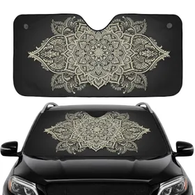 Mandala Medallion Paisley Floral Teardrop Botanical Scrollwork - Boho Lifestyle Gift Car Sunshade