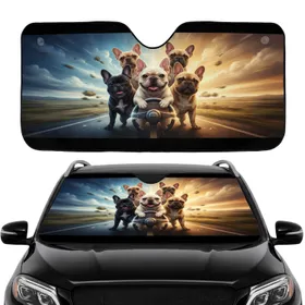 Jovial French Bulldogs High-Speed Travel Scene - Dog Lover Gift Car Sunshade