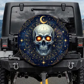 Celestial Skull Zodiac Chart Golden Moon Stars Esoteric - Mystical Astrology Lover Gift Spare Tire Cover