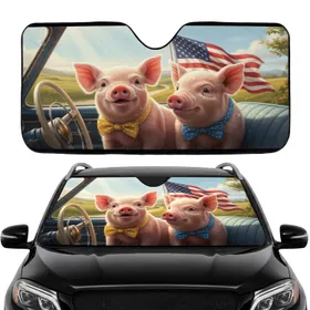 Baby Pigs with Bows American Flag - Scenic Ride Patriotic Gift Car Sunshade