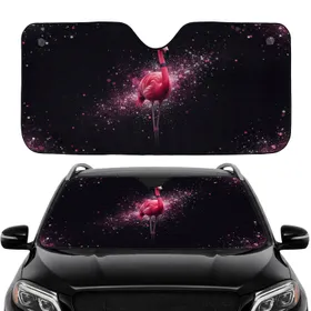 Fuchsia Pink Flamingo Cosmic Silver Shimmer Bokeh Glitter - Wildlife Lover Gift Car Sunshade