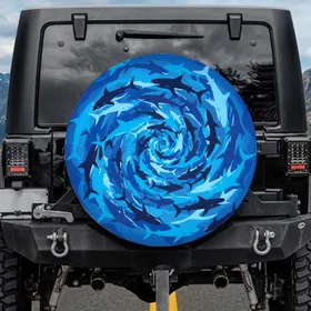 Shark Silhouettes Ocean Camouflage - Marine Life Enthusiast Gift Spare Tire Cover