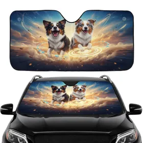 Excited Border Collie Australian Shepherd Dogs - Joyful Adventure Dog Lover Gift Car Sunshade
