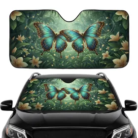 Morpho Butterfly Blue Green Golden Rainforest Canopy Luminous Mist - Wildlife Lover Gift Car Sunshade